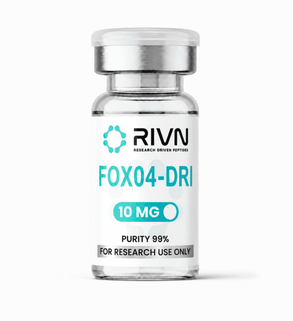 RIVN research peptide vial labeled FOX04-DRI 10MG for research use only.