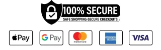 Payment method icons including Apple Pay, Google Pay, Mastercard, American Express, and Visa.